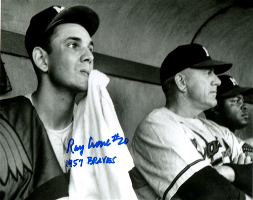 RAY CRONE SIGNED MILW. BRAVES 8X10 PHOTO #2 W/ 1957 BRAVES