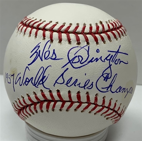 WES COVINGTON (d) SIGNED OFFICIAL BASEBALL #2 W/ 1957 WS CHAMPS