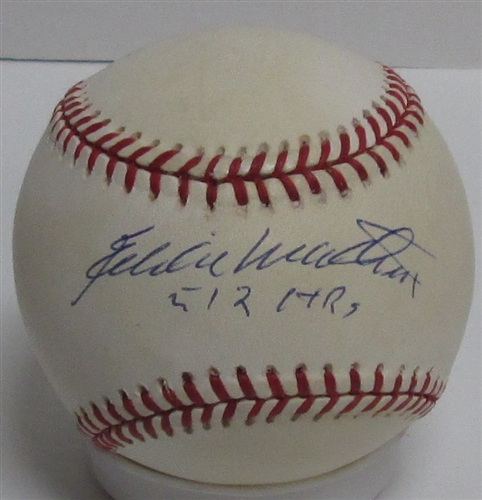 EDDIE MATHEWS (d) SIGNED OFFICIAL NATIONAL BASEBALL W/ 512 HR's - JSA