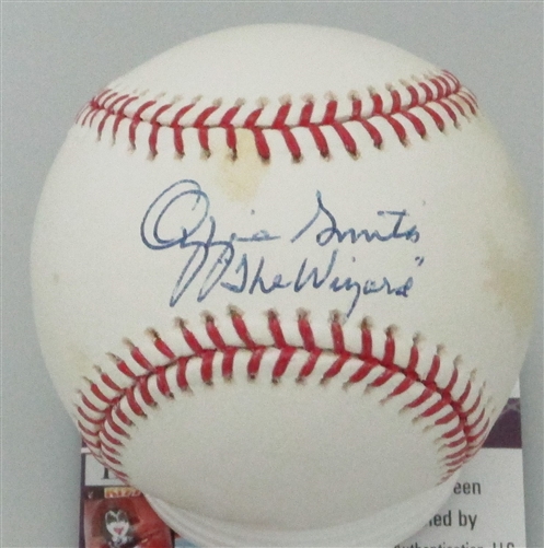 OZZIE SMITH SIGNED OFFICIAL MLB BASEBALL W/ WIZARD - JSA