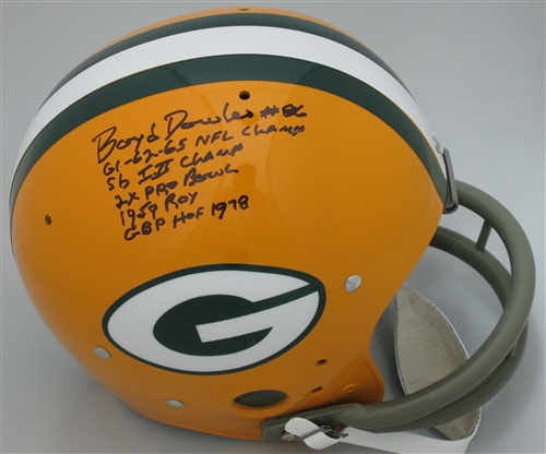 BOYD DOWLER SIGNED FULL SIZE PACKERS TK SUSPENSION HELMET W/ CAREER STATS