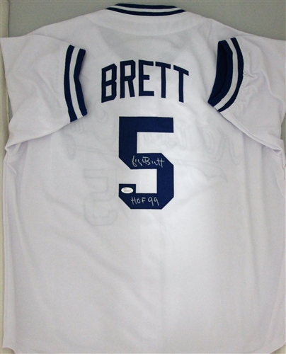 GEORGE BRETT SIGNED CUSTOM ROYALS WHITE JERSEY W/ HOF - JSA